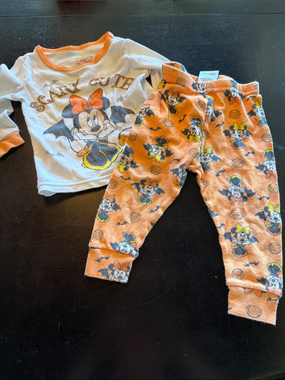 Disney Halloween Minnie Mouse Orange & White Kids Pajama Set